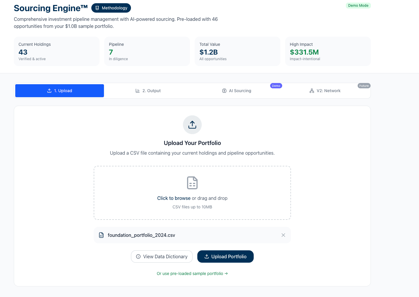 Portfolio upload interface